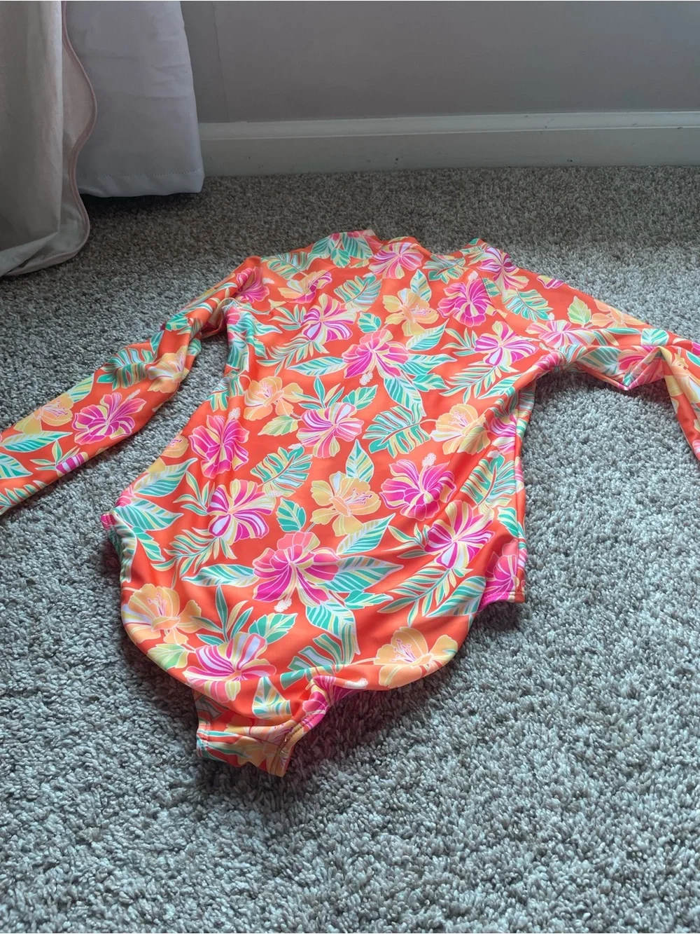 wonder nation Orange Floral Long-Sleeve Kids Swim Rashguard